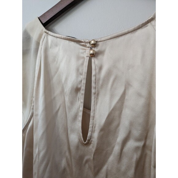 White House Black Market Champagne Silk Stretch Cascading Ruffle Dainty Top Sz 6 - Picture 6 of 12
